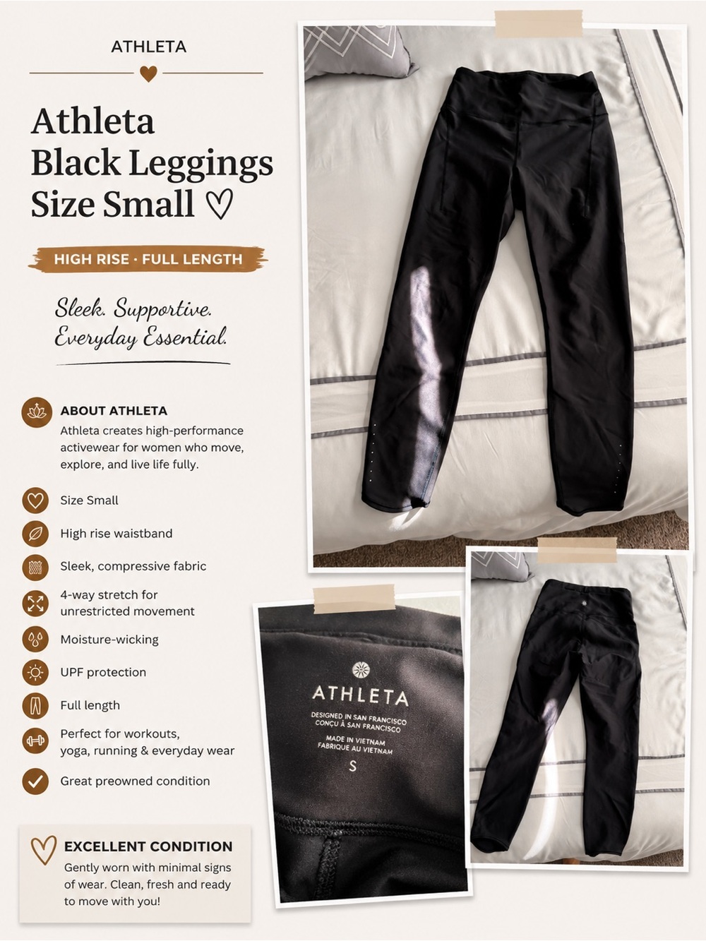 Athleta Black High Rise Leggings | Size Small